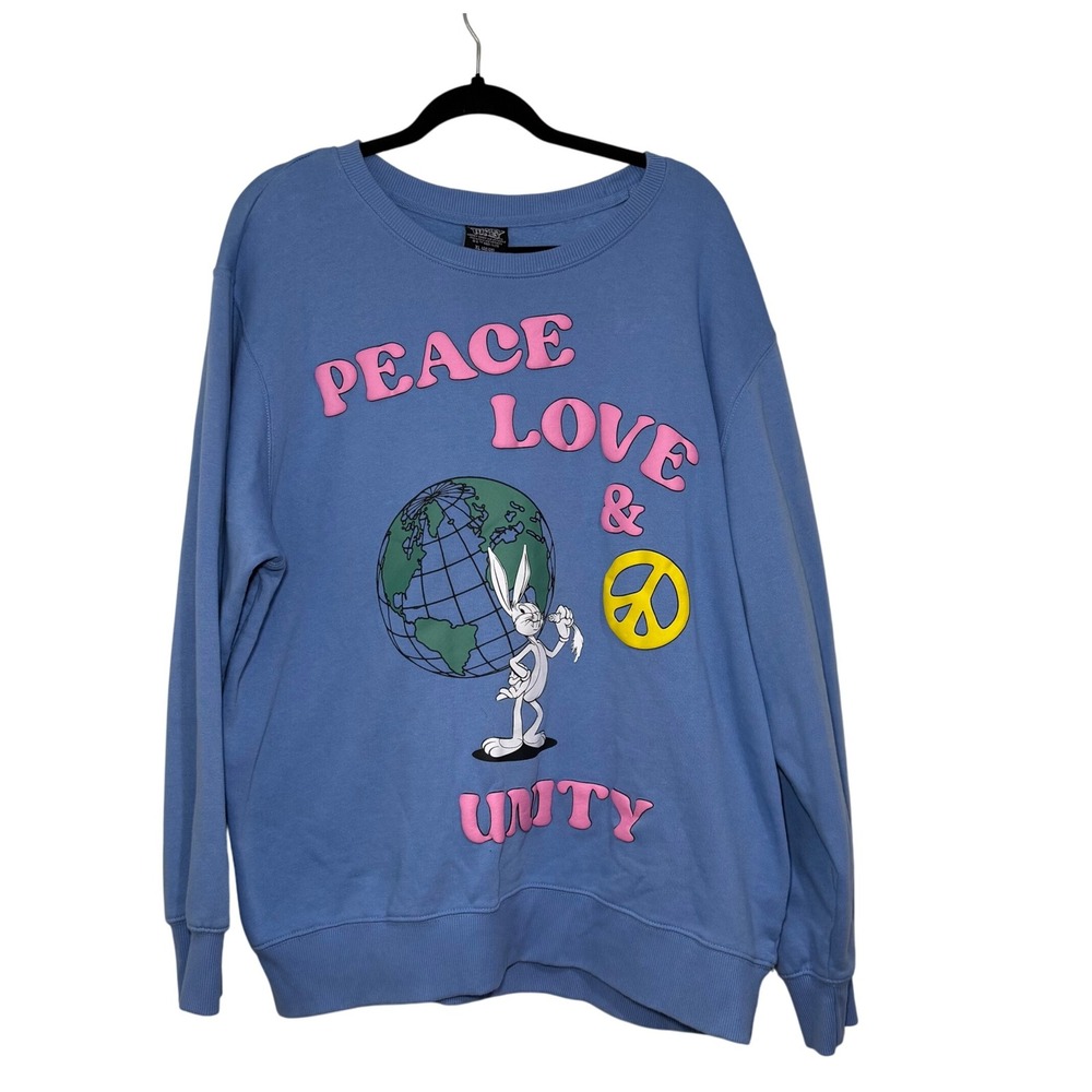 Looney Tunes Bugs Bunny Peace Love Unity Blue Crewneck‎ Sweatshirt XL